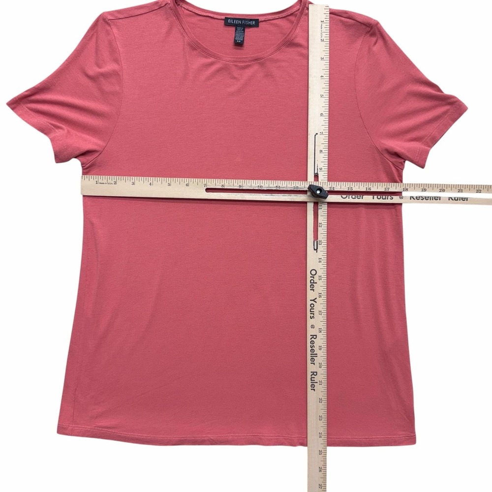 Eileen Fisher Shirt Women S Melon Pink Crew Neck Short Sleeve Viscose Jersey Tee - Picture 5 of 7